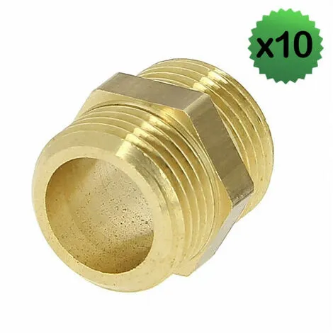 BOUTTé Lot De 10 Mamelons Laiton Double Mâle à Visser Pour Tube Cuivre - Dimensions: 20x27 1 BOUTTé Lot De 10 Mamelons Laiton Double Mâle à Visser Pour Tube Cuivre - Dimensions: 20x27